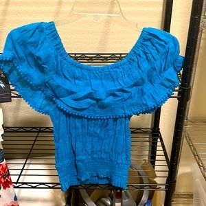Blue off the shoulder shirt